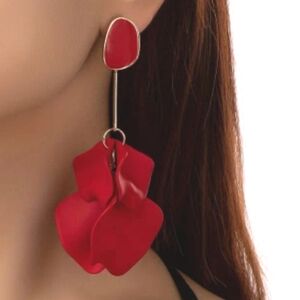 NEW Red Rose Petal Acrylic Dangle Earrings Long Floral Statement Drop Jewelry
